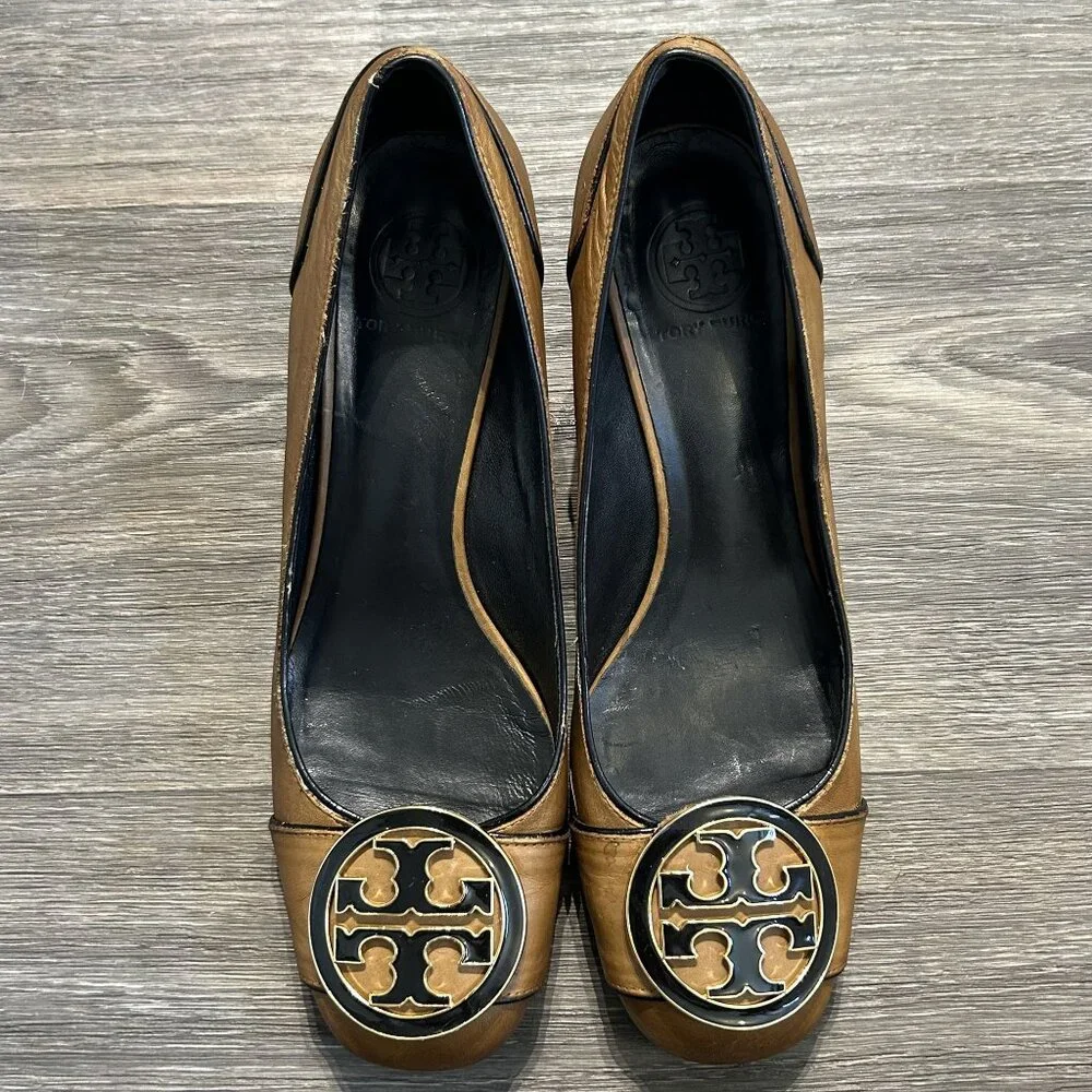 Tory Burch Size 9.5 Maddie Tan Leather Pumps Heels Block Heel Loafer Preppy